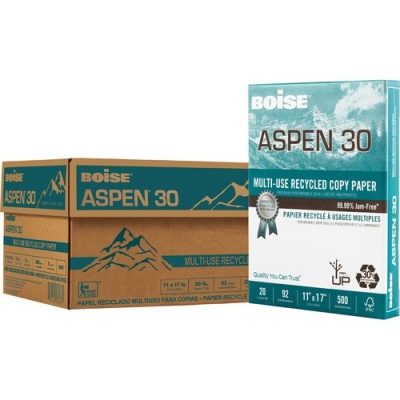 BOISE ASPEN 30% Recycled Multi-Use Copy Paper, 11" x 17" , Ledger, 92 Bright, 20 lb., Ledger, 5 Ream Carton (2,500 Sheets) (054907)