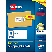 Avery Shipping Labels, Sure Feed, 2" x 4" , 500 Labels (AVE8363)