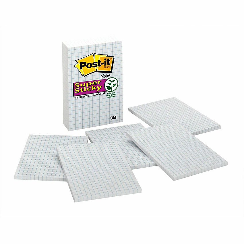Post-it Grid-Lined Notes, 4 in x 6 in, White with Blue Grid (MMM660SSGRID)