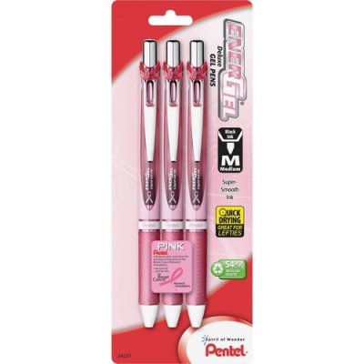 Pentel EnerGel Pink BCA Ribbon RTX Liquid Gel Pens (BL77PBP3ABC)