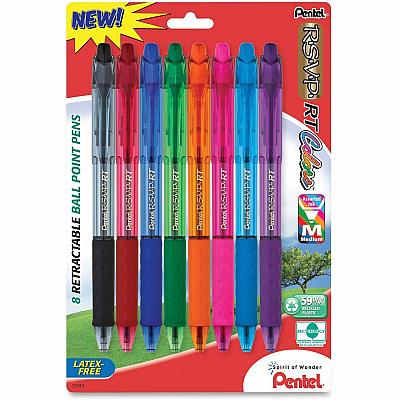 Pentel Recycled Retractable R.S.V.P. Colors Pens (PENBK93CRBP8M)