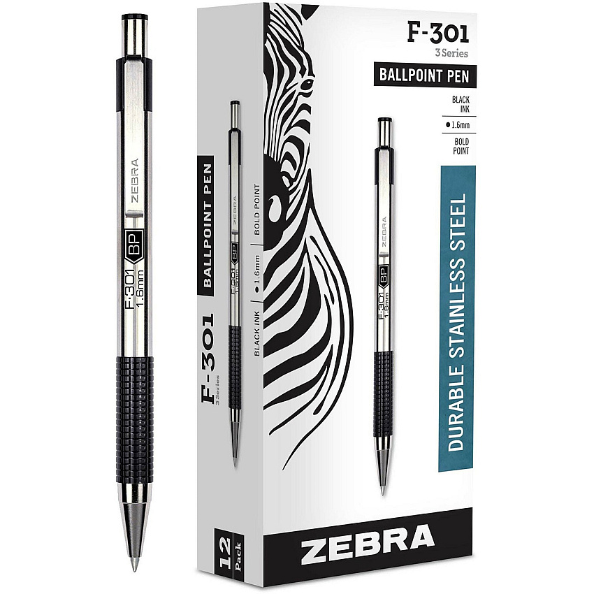 Zebra STEEL 3 Series F-301 Retractable Ballpoint Pen (ZEB27310)