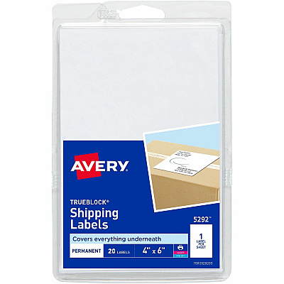 Avery Shipping Labels, Permanent Adhesive, 4" x 6" , 20 Labels (AVE5292)