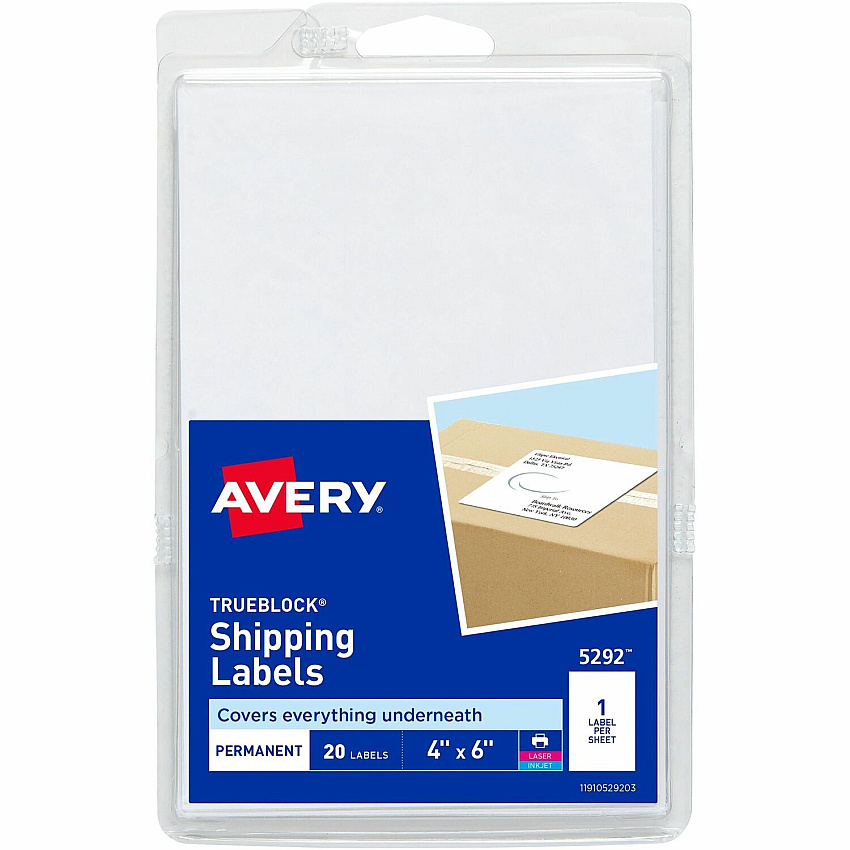Avery Shipping Labels, Permanent Adhesive, 4" x 6" , 20 Labels (AVE5292)