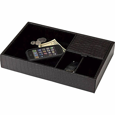 Dacasso Crocodile Embossed Black Leather Standard Valet Tray (A2463)