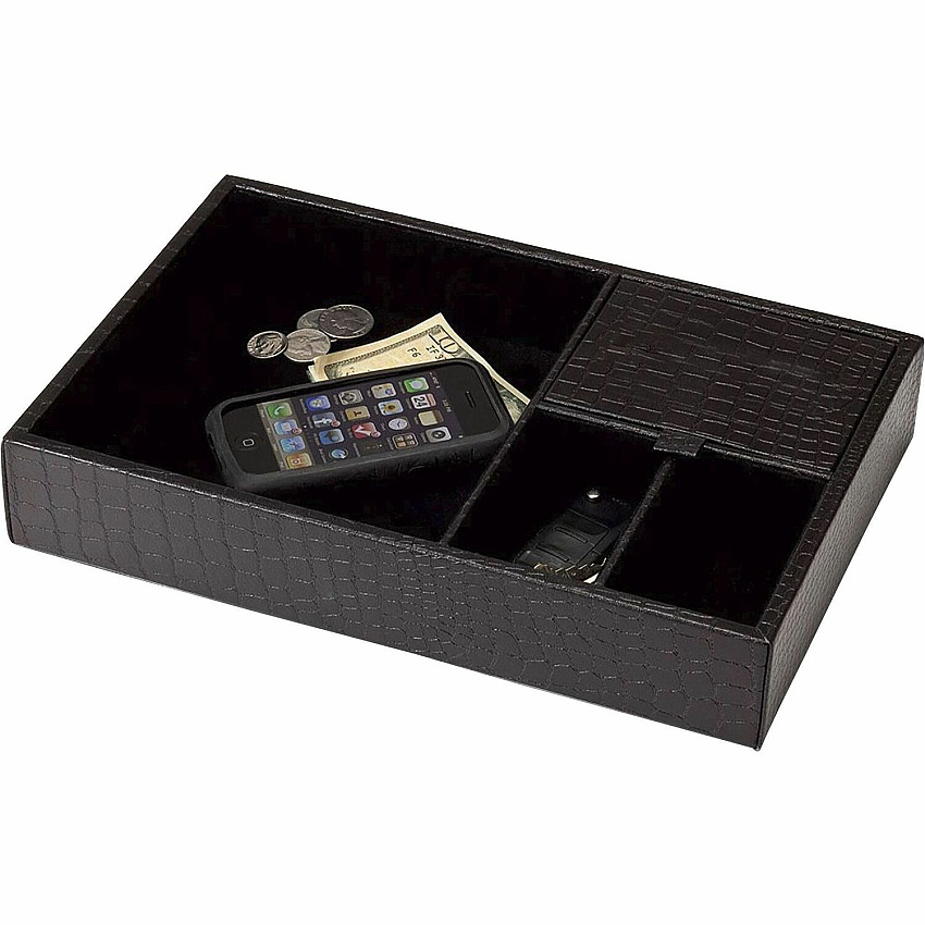Dacasso Crocodile Embossed Black Leather Standard Valet Tray (A2463)