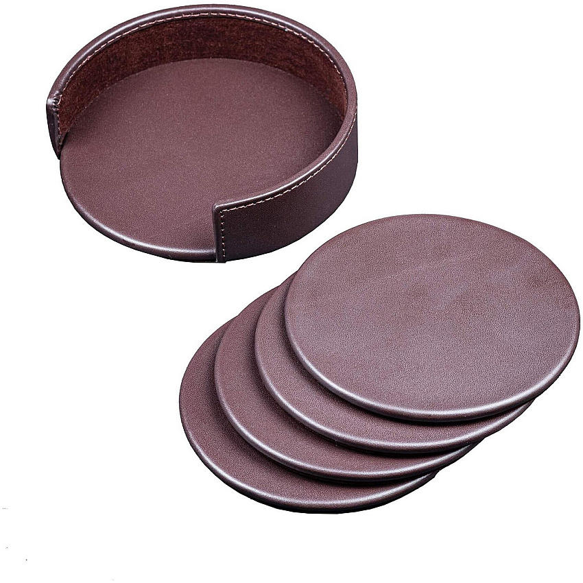 Dacasso Leather Coasters - Set of 4 with Holder (A3445)