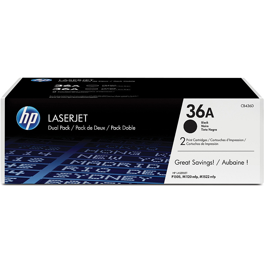 HP 36A (HEWCB436D) Original Laser Toner Cartridge - Dual Pack - Black - 2 / Carton