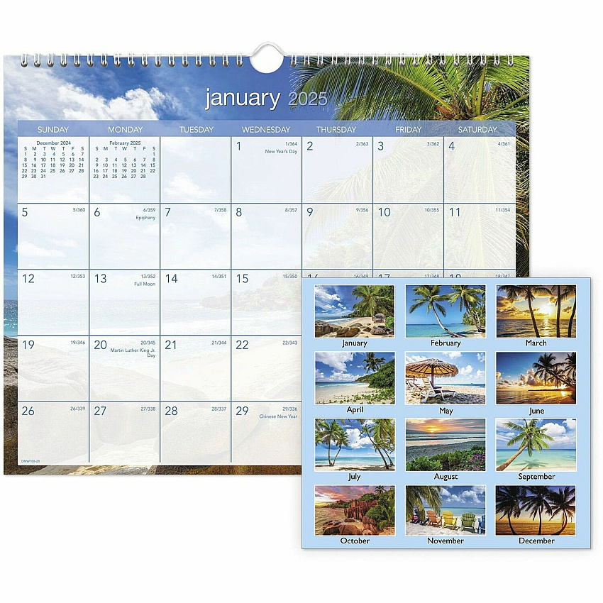AT-A-GLANCE Tropical Escape Wall Calendar, Tropical Escape Photography, 15 x 12, Pale Blue/Multicolor Sheets, 12-Month (Jan to Dec): 2026 (DMWTE828)