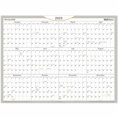 AT-A-GLANCE WallMates Self-Adhesive Dry Erase Yearly Planning Surfaces, 24 x 18, White/Gray/Orange Sheets, 12-Month (Jan to Dec): 2026 (AW506028)