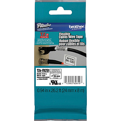 Brother 1" Black on White Flexible ID Tape (TZEFX251)