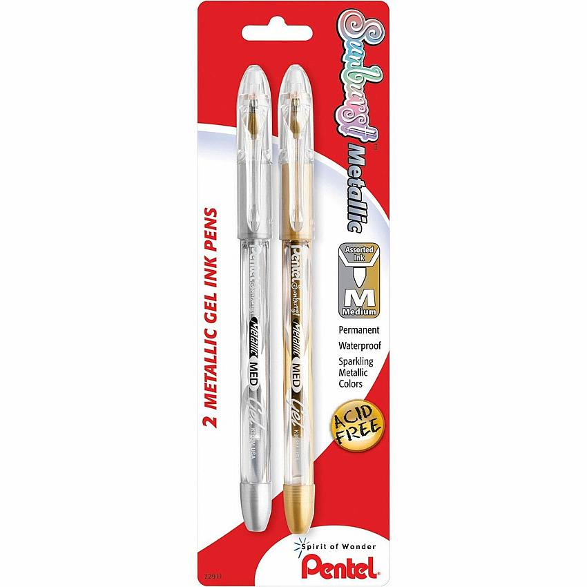 Pentel Arts Pentel Sunburst Metallic Color Permanent Gel Pens (PENK908MBP2XZ)
