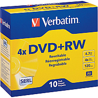 Verbatim DataLifePlus 94839 DVD Rewritable Media - DVD+RW - 4x - 4.70 GB - 10 Pack Slim Case - Silver