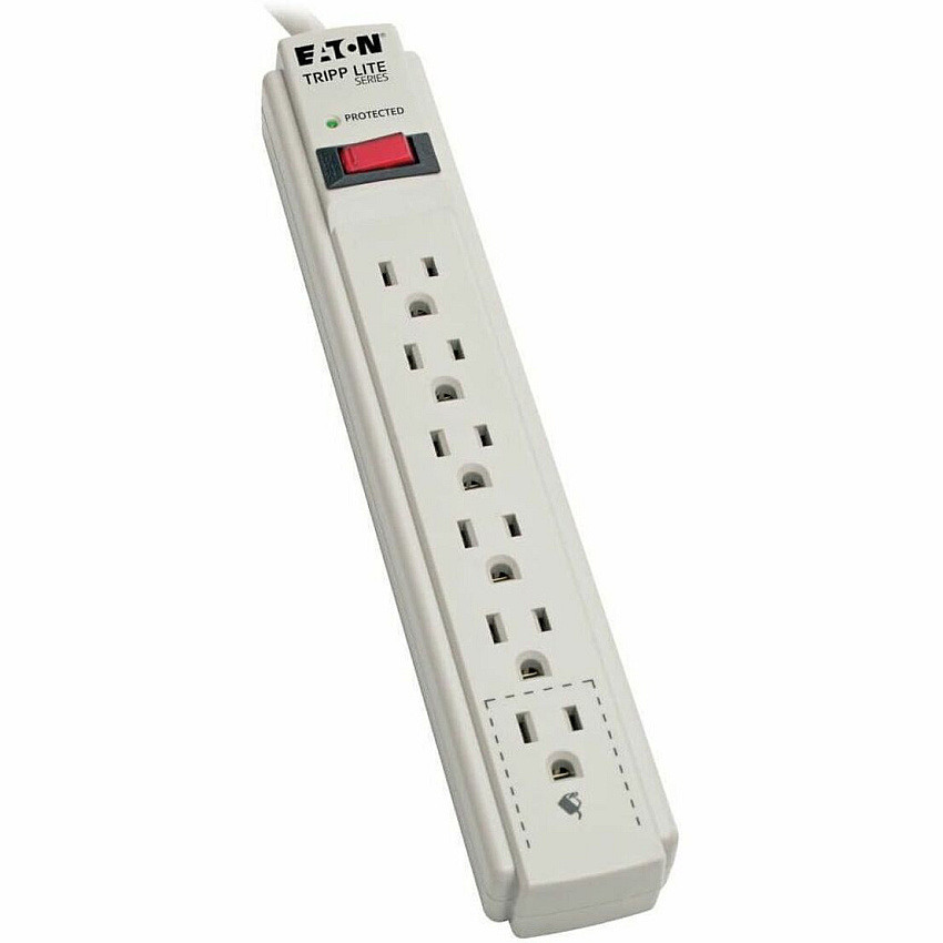 Eaton Tripp Lite Series Protect It! 6-Outlet Surge Protector, 15 ft. Cord, 790 Joules, Diagnostic LED, Light Gray Housing (TLP615)