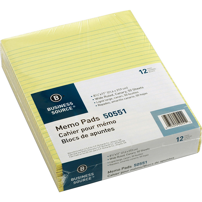 Business Source Glued Top Ruled Memo Pads - Letter (BSN50551)