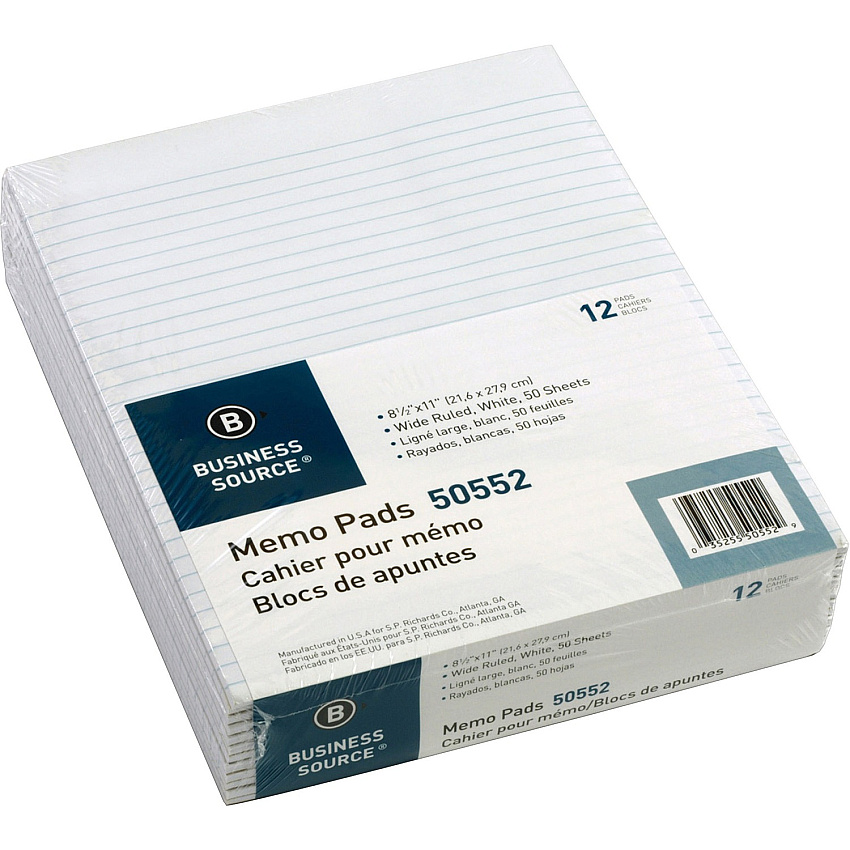 Business Source Glued Top Ruled Memo Pads - Letter (BSN50552)