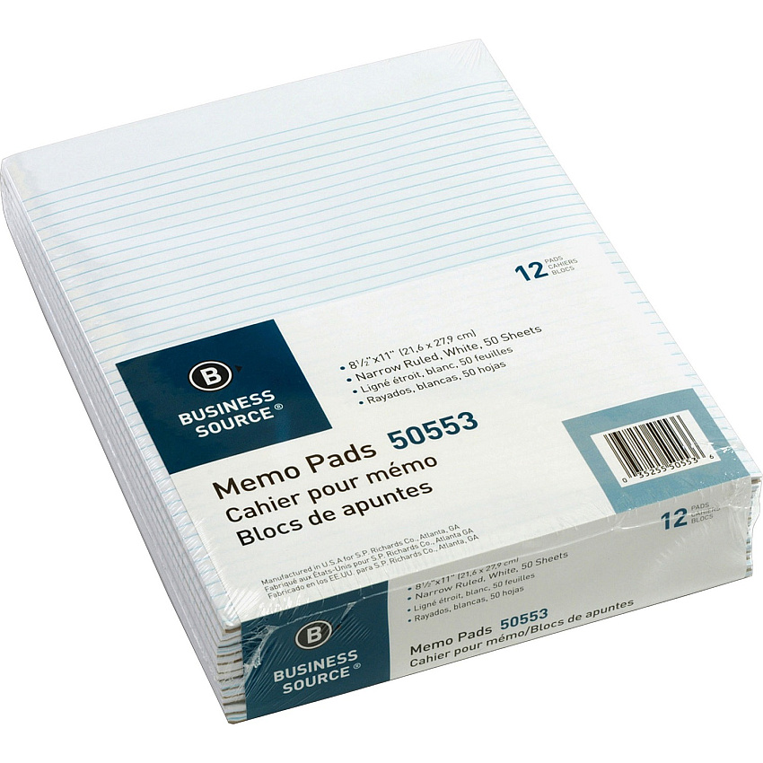 Business Source Glued Top Ruled Memo Pads - Letter (BSN50553)