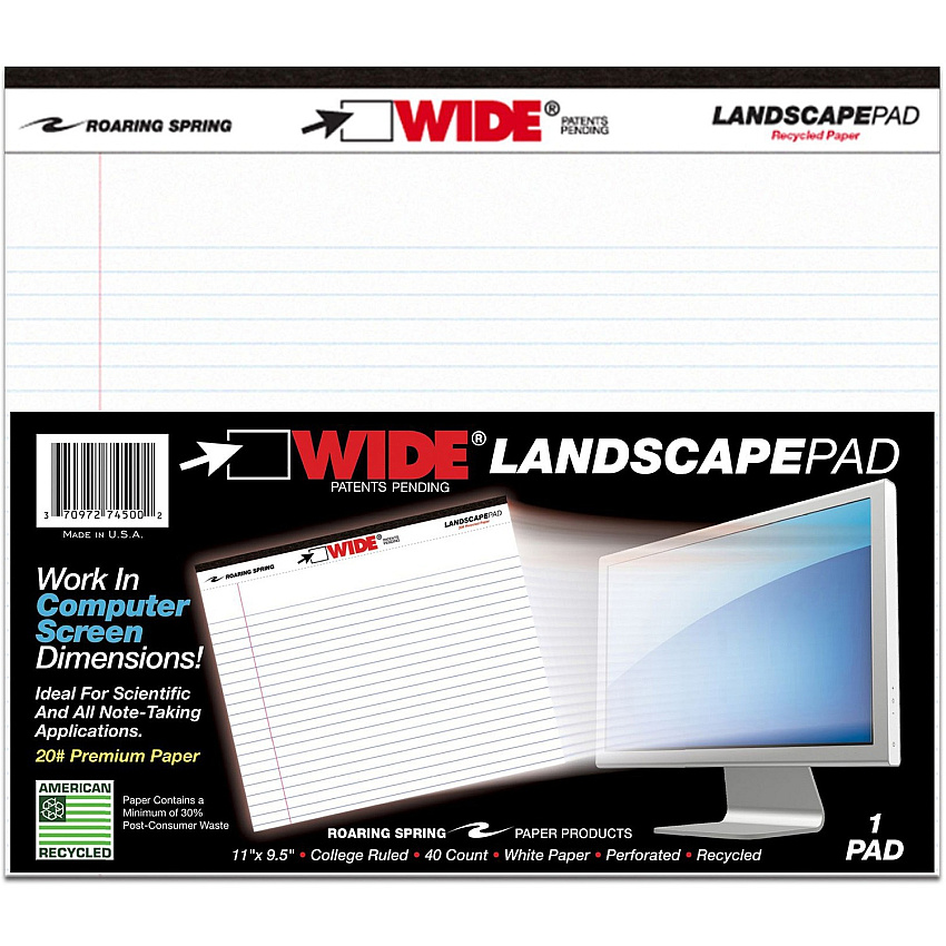 Roaring Spring Wide College Ruled Landscape Legal Pad (ROA74500)