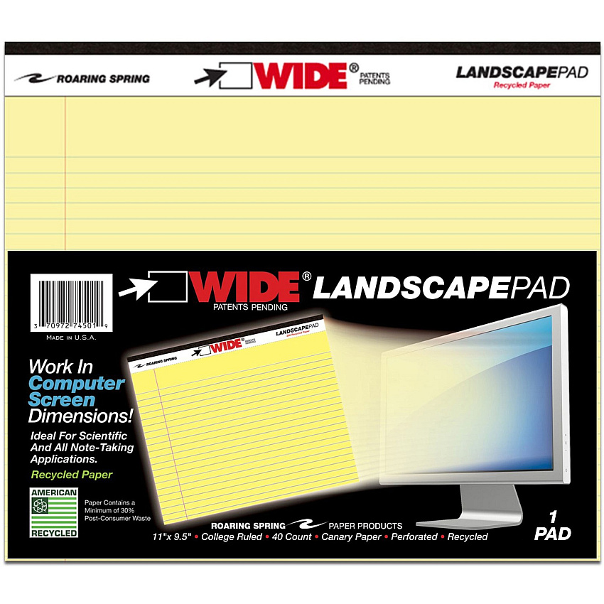 Roaring Spring Wide College Ruled Landscape Legal Pad (ROA74501)