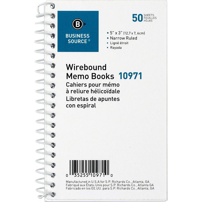 Business Source Side Wirebound Ruled Memo Book (BSN10971)