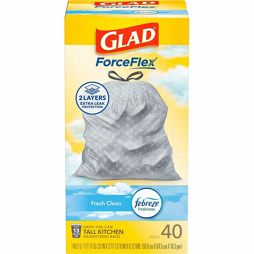 Glad ForceFlex Tall Kitchen Drawstring Trash Bags (CLO78361)