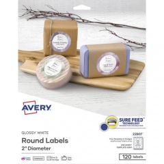 Avery Glossy White Printable Round Labels with Sure Feed Technology (22807)