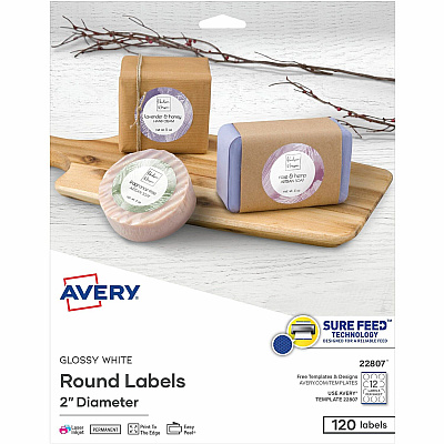 Avery Glossy White Round Labels2" Diameter (AVE22807)
