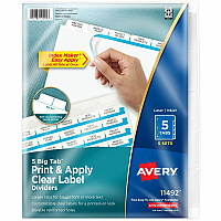Avery(R) 5 Big Tab Dividers for 3 Ring Binder, Easy Print & Apply Clear Label Strip, Index Maker(R) Customizable White Tabs, 5 Sets (AVE11492)