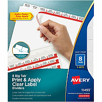 Avery(R) 8 Big Tab Dividers for 3 Ring Binder, Easy Print & Apply Clear Label Strip, Index Maker(R) Customizable White Tabs, 5 Sets (AVE11493)