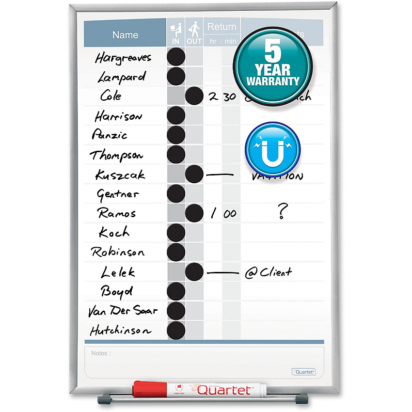 Quartet Matrix 15-employee In/Out Board (QRT33703)