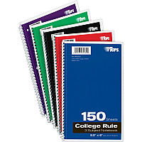 TOPS 3-subject College Ruled Notebook (TOP65362)