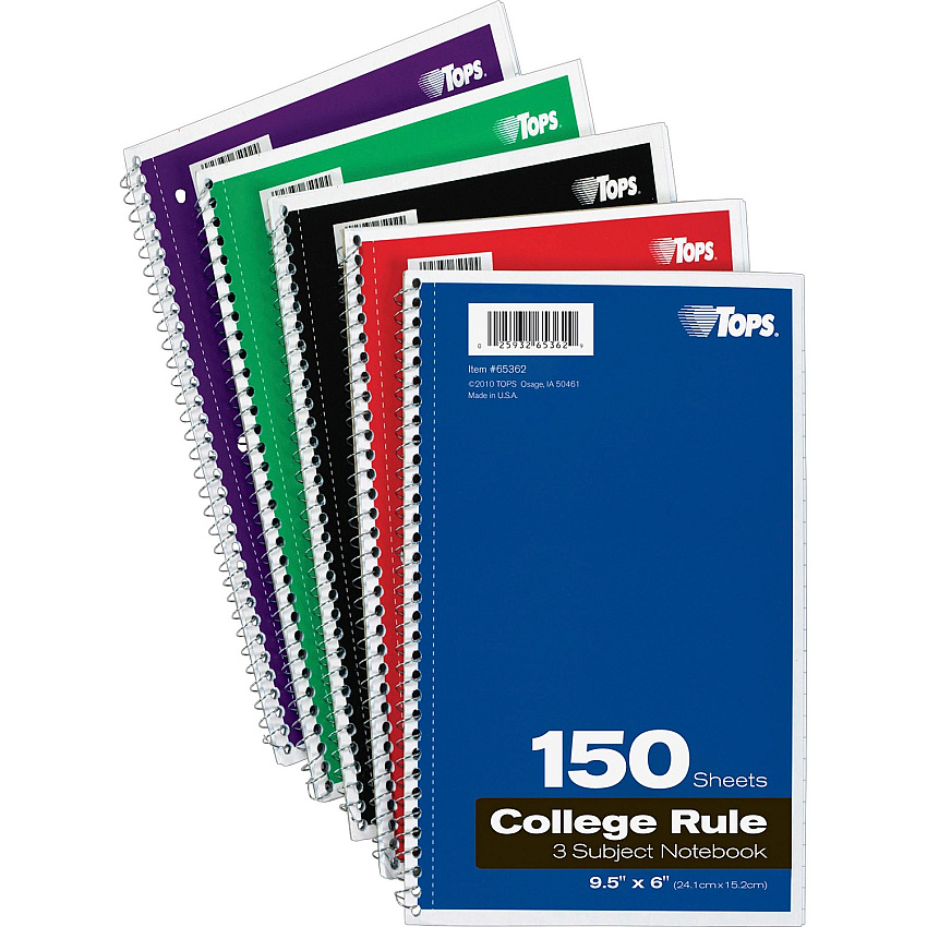TOPS 3-subject College Ruled Notebook (TOP65362)
