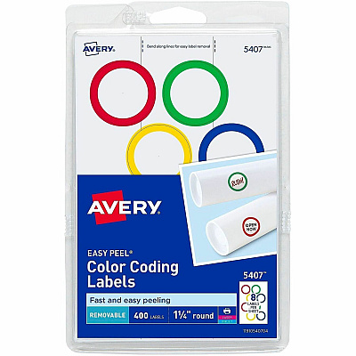 Avery Color-Coding Labels, Removable Adhesive, 1-1/4" Diameter, 400 Labels (05407)