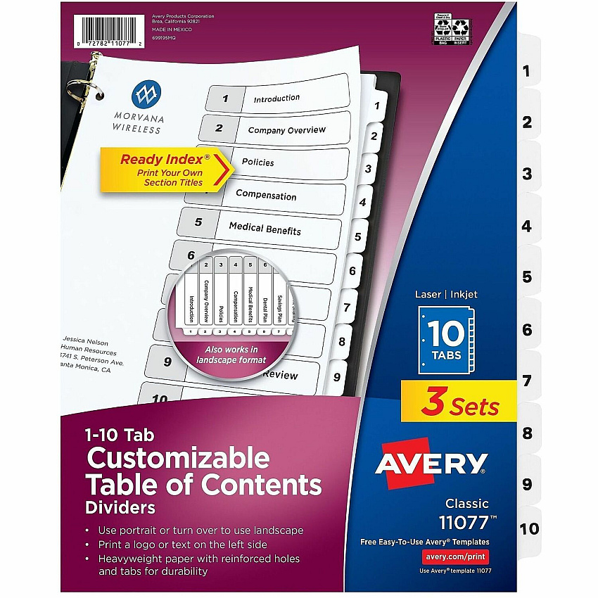 Avery Dividers, 10 Tabs, Ready Index (3 Sets of 11077)