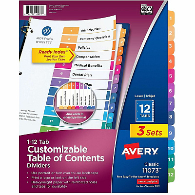 Avery Dividers, 12 Tabs, Ready Index (3 Sets of 11073)