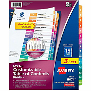 Avery Dividers, 15 Tabs, Ready Index, (3 Sets of 11074)