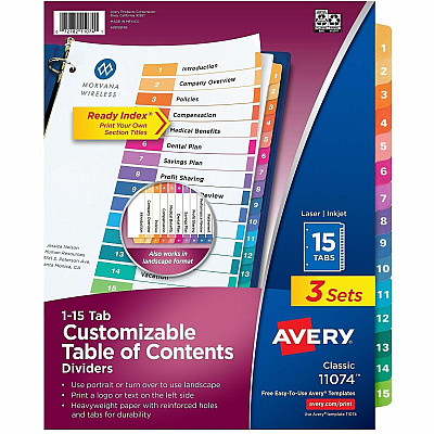 Avery Dividers, 15 Tabs, Ready Index, (3 Sets of 11074)