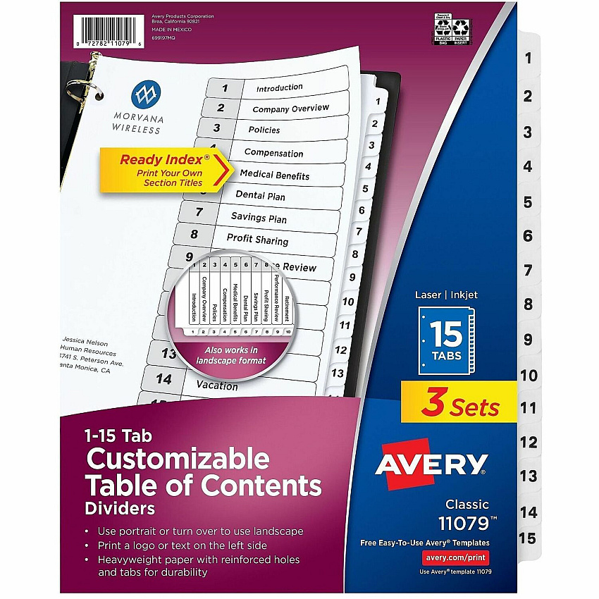 Avery Dividers, 15 Tabs, Ready Index (3 Sets of 11079)