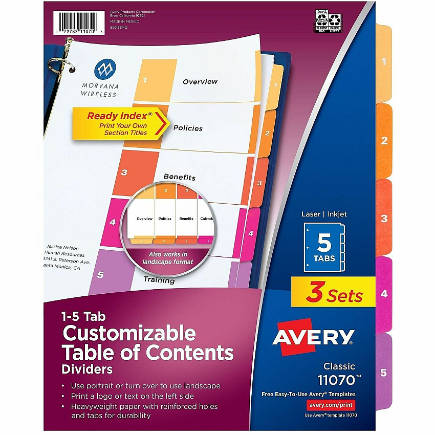 Avery Dividers, 5 Tabs, Ready Index (3 Sets of 11070)