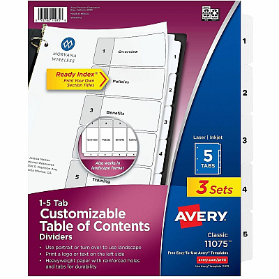 Avery Dividers, 5 Tabs, Ready Index (3 Sets of 11075)