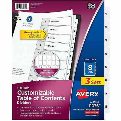Avery Dividers, 8 Tabs, Ready Index (3 Sets of 11076)