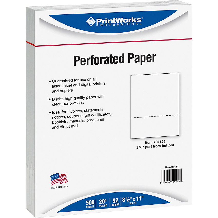 PrintWorks Professional Pre-Perforated Paper for Invoices, Statements, Gift Certificates & More (PRB04124)