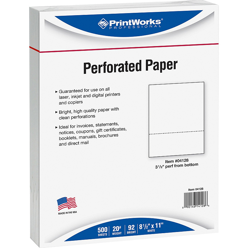 PrintWorks Professional Pre-Perforated Paper for Invoices, Statements, Gift Certificates & More (PRB04128)