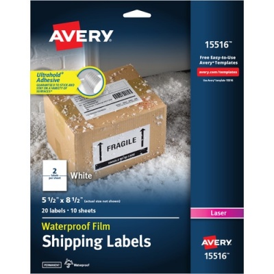 Avery 5-1/2" x 8-1/2" Labels, Ultrahold, 20 Labels (15516)
