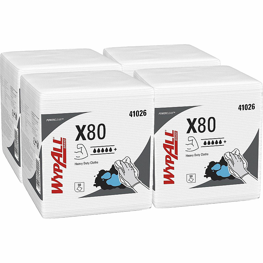 Wypall PowerClean X80 Heavy Duty Cloths Extended Use Cloths - Quarter-fold (KCC41026)