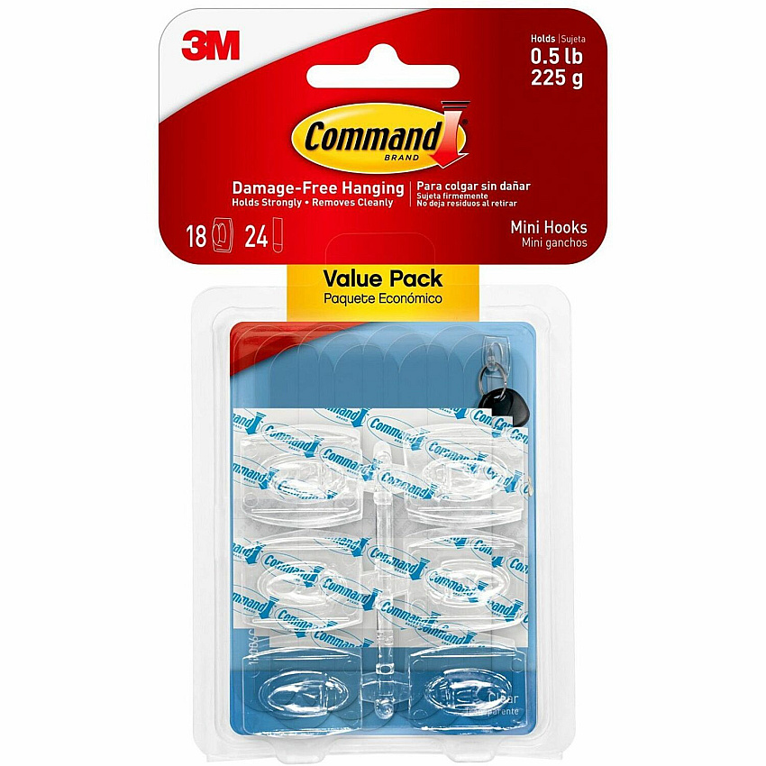 Command Mini Clear Hooks with Clear Strips (MMM17006CLRVP)