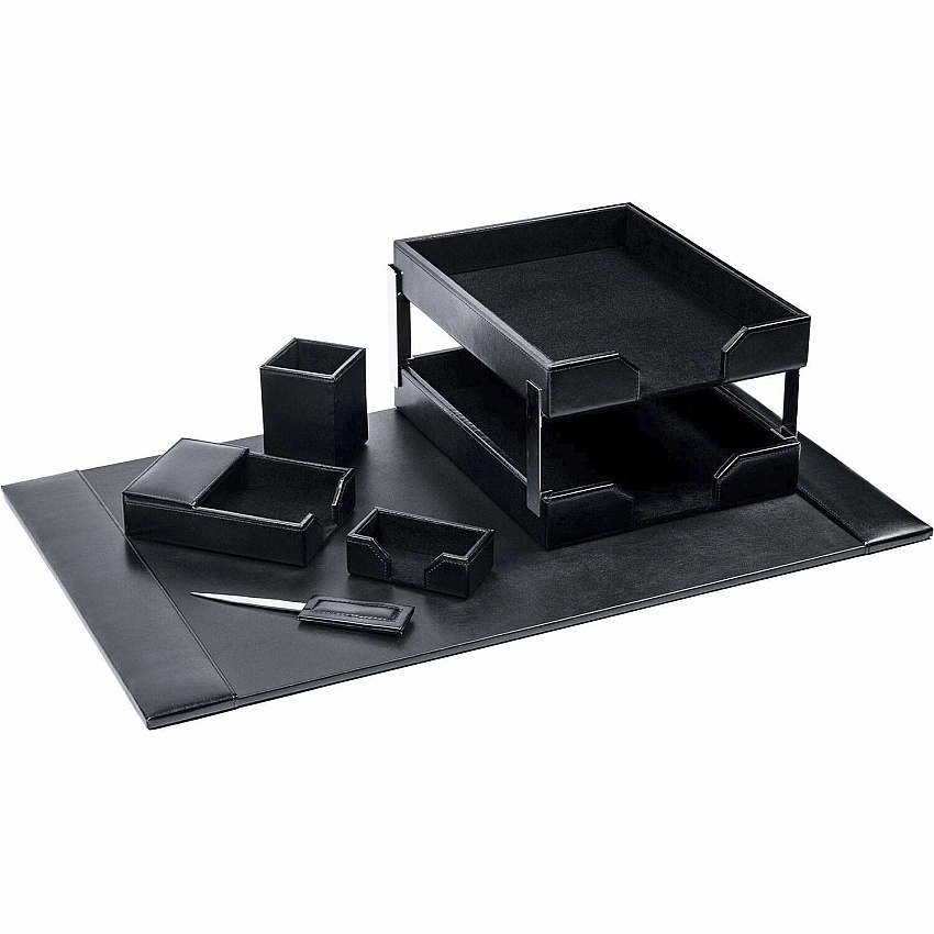 Dacasso 8-Piece Econo-Line Desk Set - Bonded Black Leather (D1403)