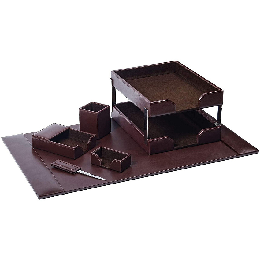 Dacasso 8-Piece Econo-Line Desk Set - Bonded Brown Leather (D3603)