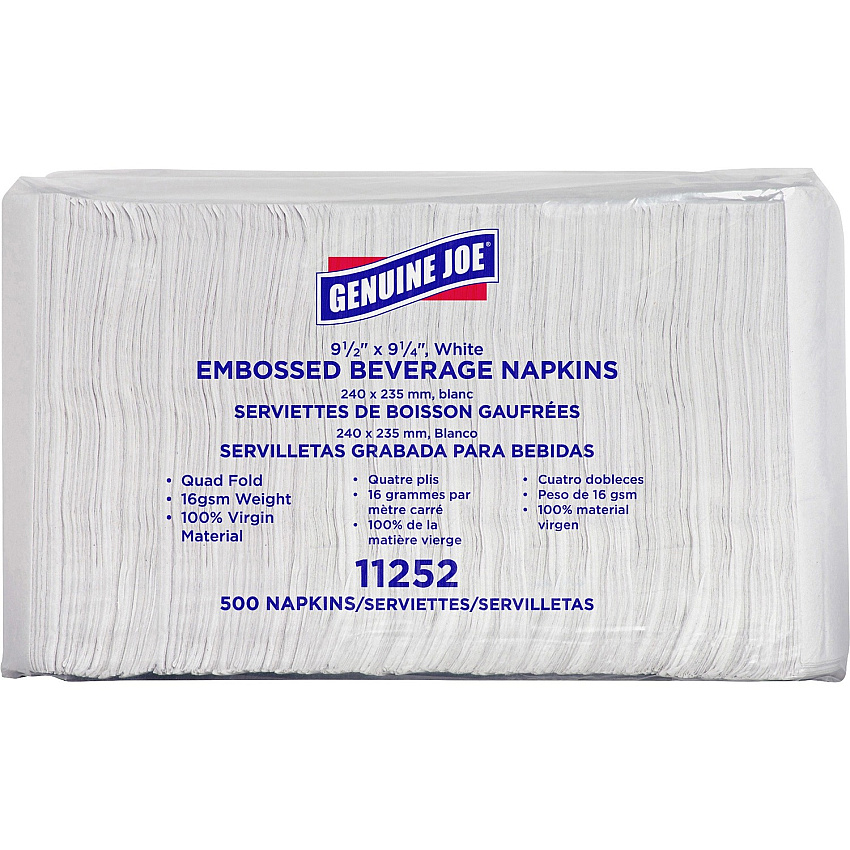 Genuine Joe Quad-fold Square Beverage Napkins (GJO11252)