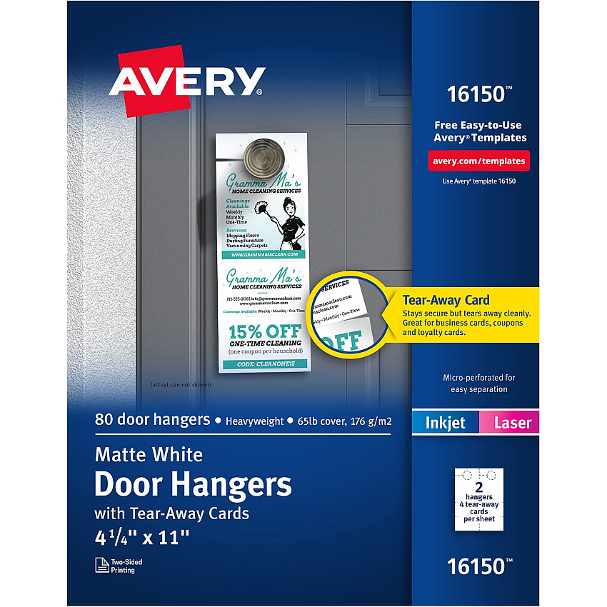 Avery Laser Inkjet Tear-Away Cards Door Hanger (AVE16150)
